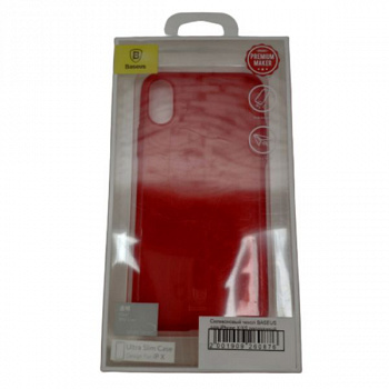Силиконовый чехол BASEUS для iPhone X/XS прозрачный, глянцевый, красный (Simple series)