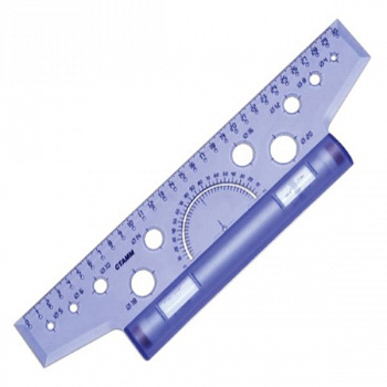 Линейка с роликом (рейсшина) 30 см, СТАММ металлический ролик, с транспортиром, прозрачная, ЛР25