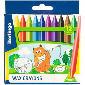 Мелки восковые Berlingo "Жил-был кот", 12цв., трехгранные, картон, европодвесWX_00312BERLINGO_