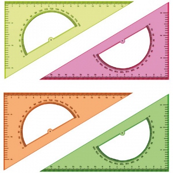 Треугольник 30°, 16см, прозрачный флуоресцентный, 4цв., с транспортиром Стамм