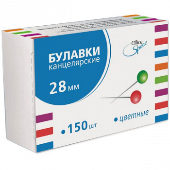 Булавки офисные 28 мм, 150 шт., карт. коробка Спейс