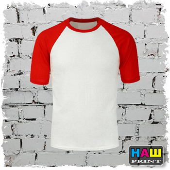 Футболка муж.О-ворот с цвет. рук(красный) M СИНТЕТИКА