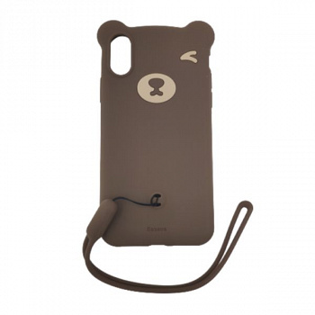 Силиконовый чехол BASEUS для iPhone XS, Bear матовый, коричневый