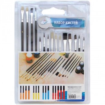 Набор кистей 15 шт., Пони, Щетина, плоские, круглые, блистер, европодвес SB_3298Спейс