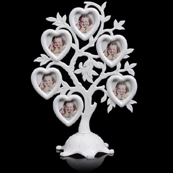 Фоторамка пластик на 6 фото 4,5х3 см "Дерево с сердцами" белая 26,5х19,5х11 см   39301383930138