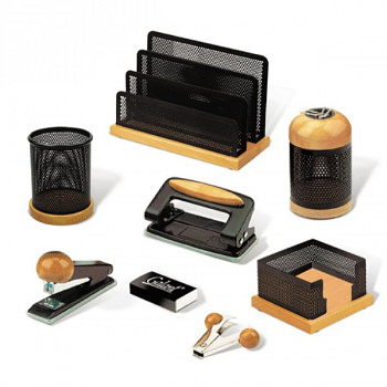 Набор GALANT настольный "Wood&Metal" 8 предметов (светлое дерево, черный металл), 230877