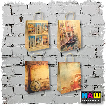 Пакет подарочный 26*32*10см Veld-co "Путешествия", крафт42579/31024Вельт