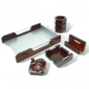 Набор GALANT настольный "Wood&Metal" 5 предметов (красное дерево,никелированный металл,лоток),230873