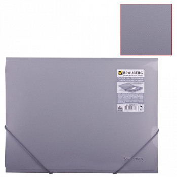 Папка на резинках BRAUBERG Диагональ, серебряная, до 300 листов, 0,5мм, 221336