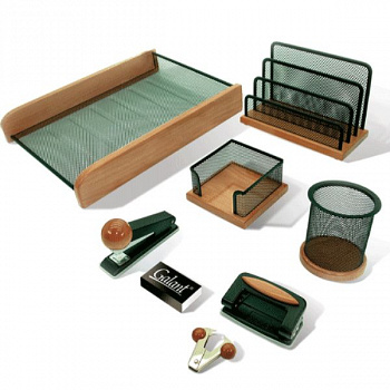 Набор GALANT настольный "Wood&Metal" 8 предметов (светлое дерево, черный металл, лоток), 230878
