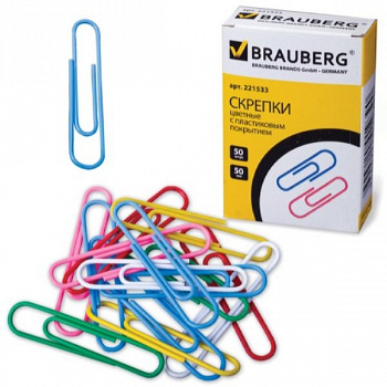 Скрепки BRAUBERG 50 мм цветные, 50 шт., в карт. коробке, 221533